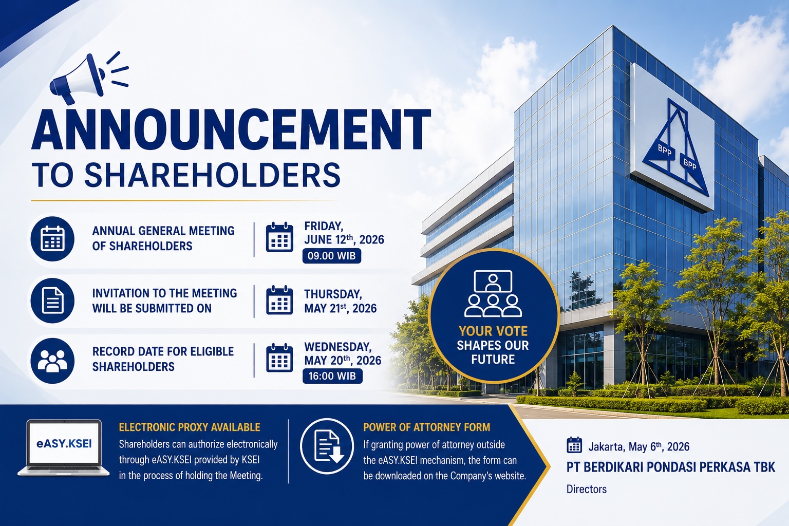 ANNOUNCEMENT TO SHAREHOLDERS